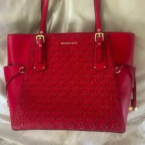 Michael Kors Red Glitter Work Leather Tote